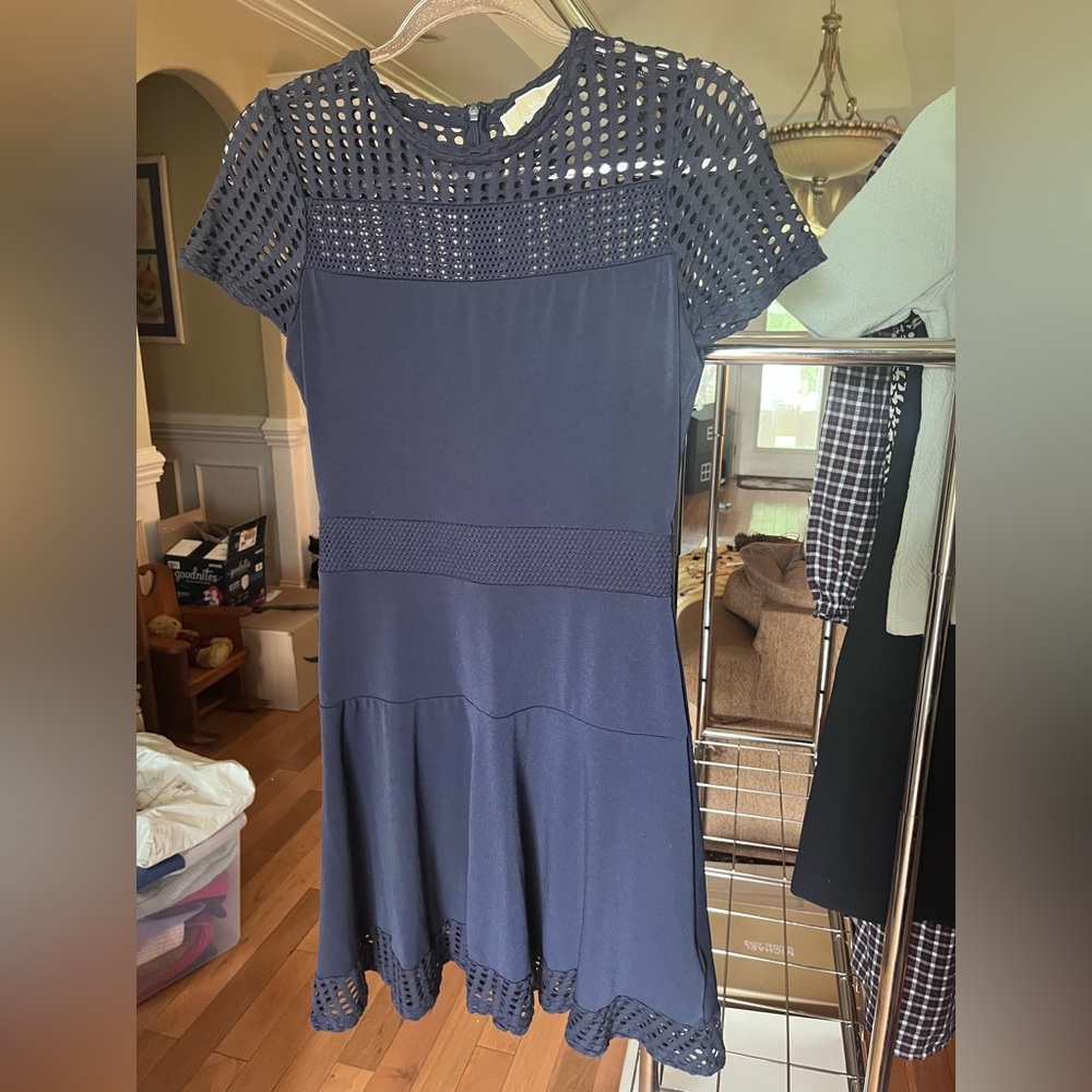 MICHAEL Michael Kors Size S Navy A-Line Eyelet Details Dress